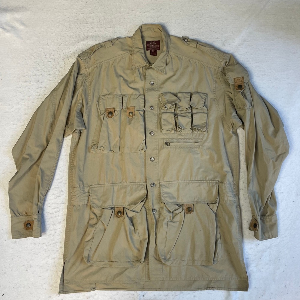 Willis & Geiger Cameraman Safari Bush Shirt XL Tan Cotton Multi Pocket Khaki
